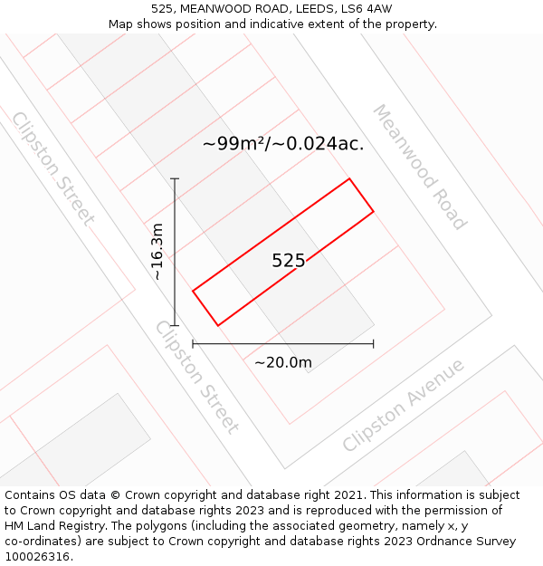 525, MEANWOOD ROAD, LEEDS, LS6 4AW: Plot and title map