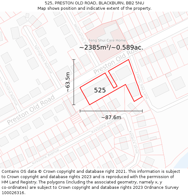 525, PRESTON OLD ROAD, BLACKBURN, BB2 5NU: Plot and title map