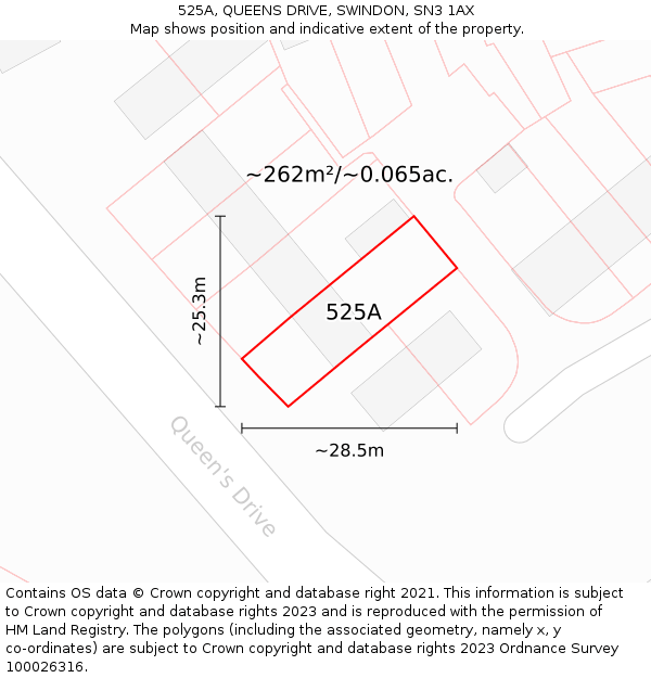 525A, QUEENS DRIVE, SWINDON, SN3 1AX: Plot and title map
