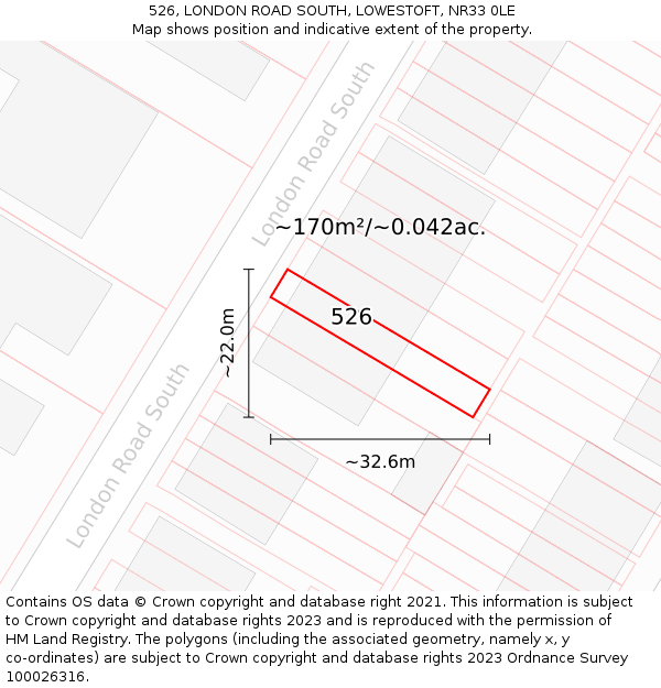 526, LONDON ROAD SOUTH, LOWESTOFT, NR33 0LE: Plot and title map