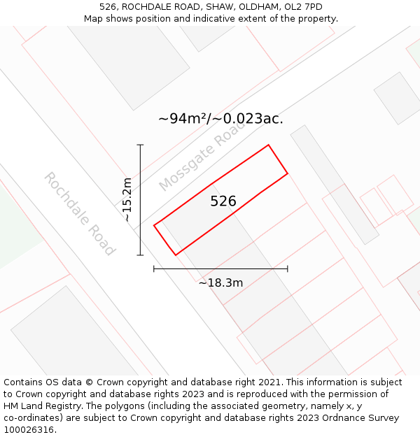 526, ROCHDALE ROAD, SHAW, OLDHAM, OL2 7PD: Plot and title map