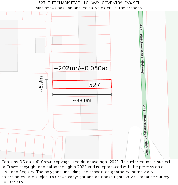 527, FLETCHAMSTEAD HIGHWAY, COVENTRY, CV4 9EL: Plot and title map