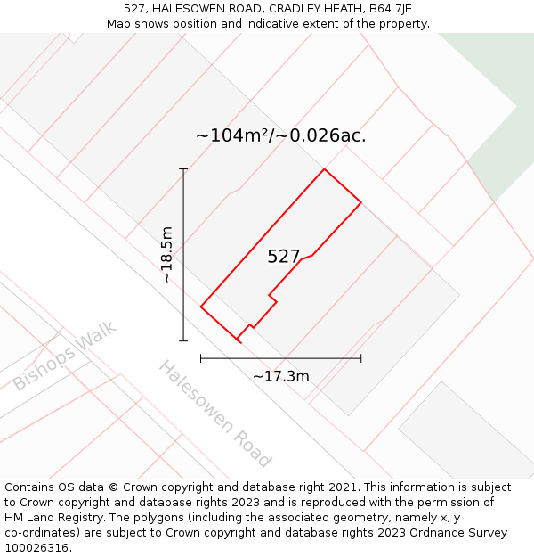527, HALESOWEN ROAD, CRADLEY HEATH, B64 7JE: Plot and title map