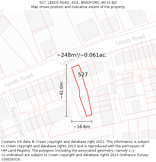 527, LEEDS ROAD, IDLE, BRADFORD, BD10 8JZ: Plot and title map