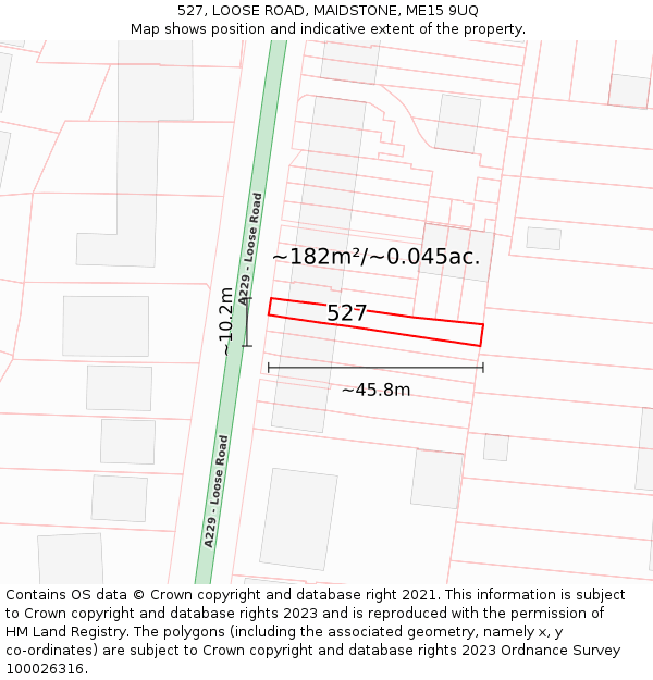 527, LOOSE ROAD, MAIDSTONE, ME15 9UQ: Plot and title map