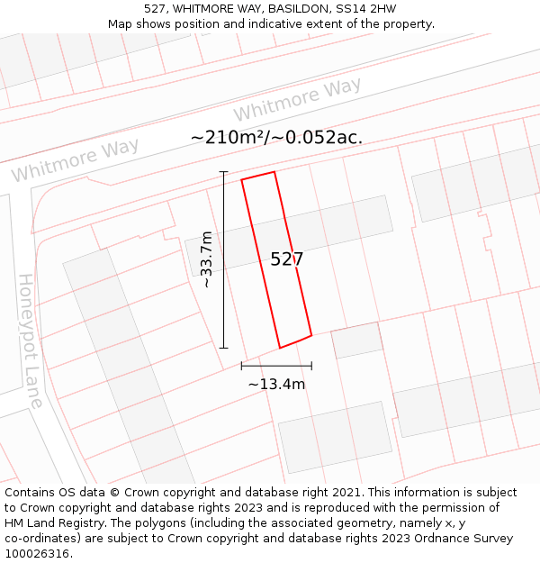 527, WHITMORE WAY, BASILDON, SS14 2HW: Plot and title map