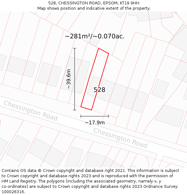 528, CHESSINGTON ROAD, EPSOM, KT19 9HH: Plot and title map