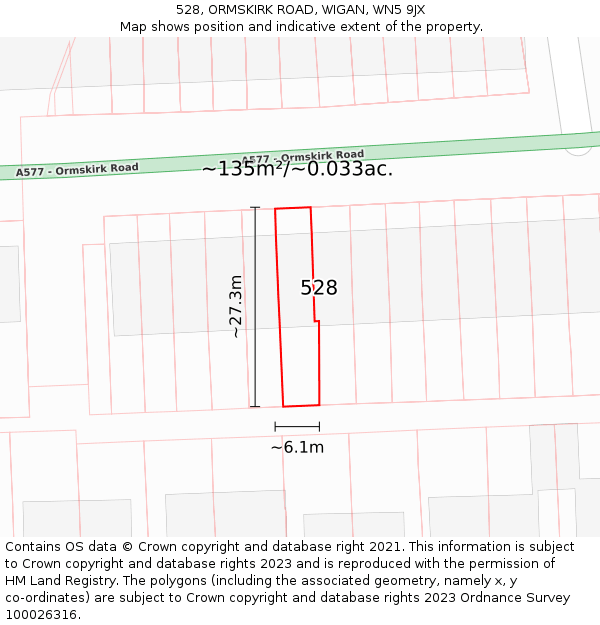 528, ORMSKIRK ROAD, WIGAN, WN5 9JX: Plot and title map