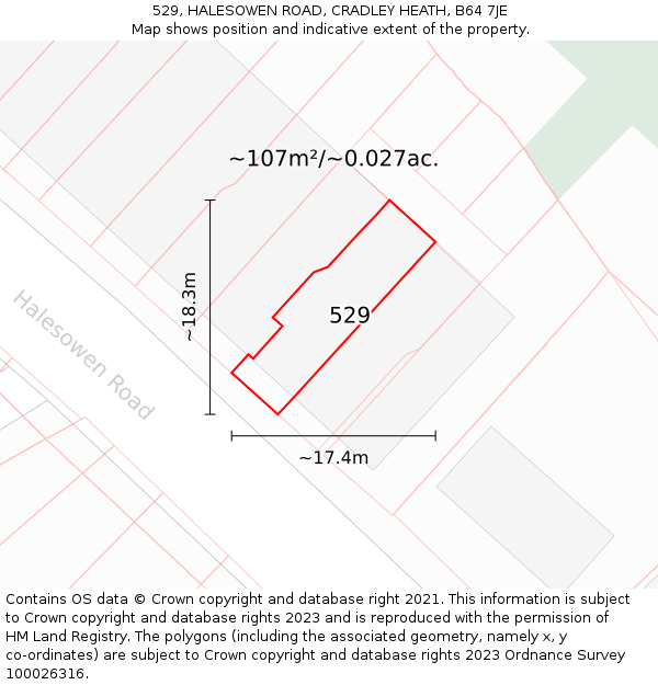 529, HALESOWEN ROAD, CRADLEY HEATH, B64 7JE: Plot and title map