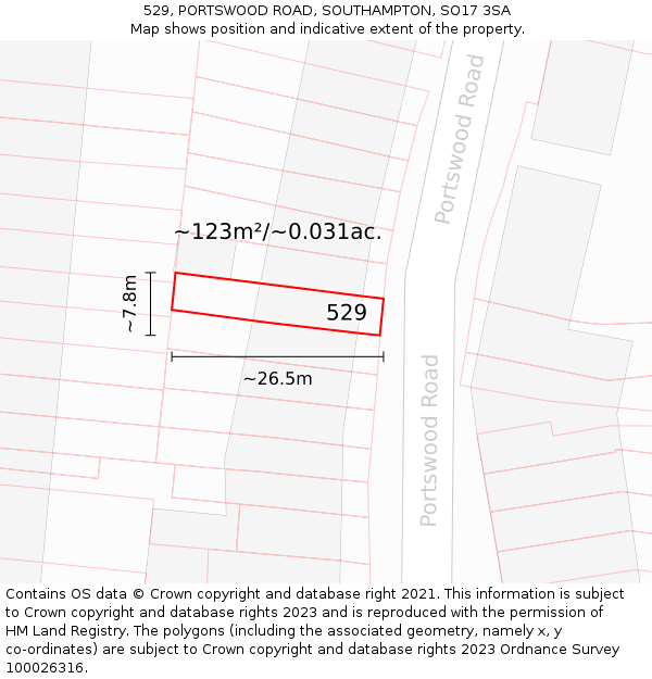 529, PORTSWOOD ROAD, SOUTHAMPTON, SO17 3SA: Plot and title map