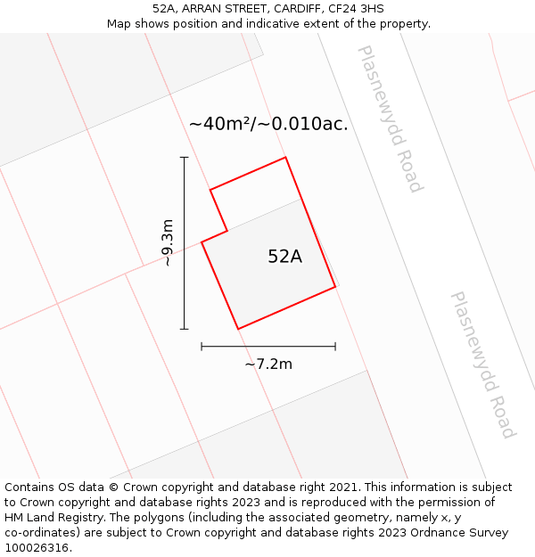 52A, ARRAN STREET, CARDIFF, CF24 3HS: Plot and title map