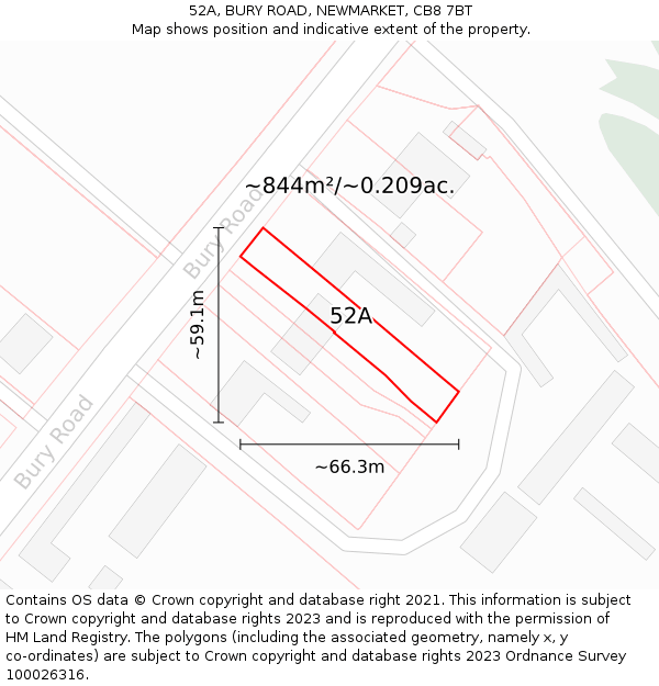 52A, BURY ROAD, NEWMARKET, CB8 7BT: Plot and title map