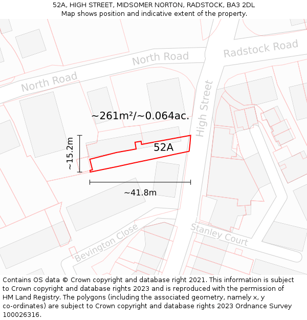 52A, HIGH STREET, MIDSOMER NORTON, RADSTOCK, BA3 2DL: Plot and title map