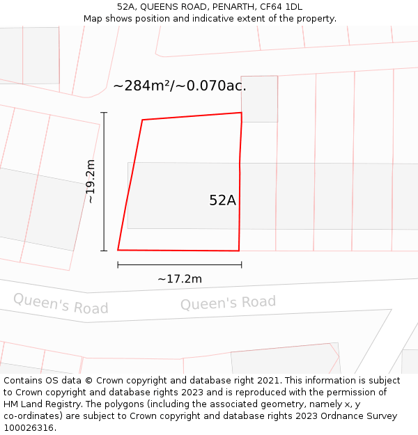 52A, QUEENS ROAD, PENARTH, CF64 1DL: Plot and title map