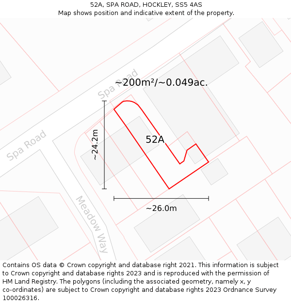 52A, SPA ROAD, HOCKLEY, SS5 4AS: Plot and title map