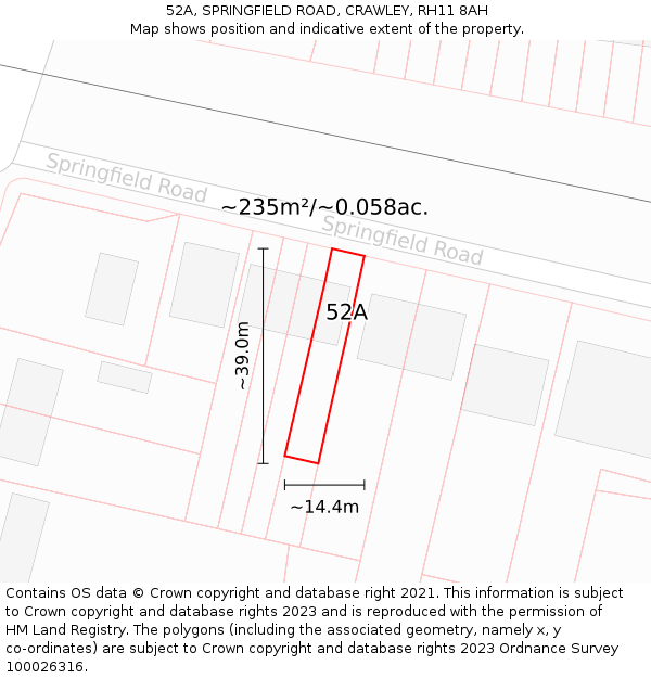 52A, SPRINGFIELD ROAD, CRAWLEY, RH11 8AH: Plot and title map