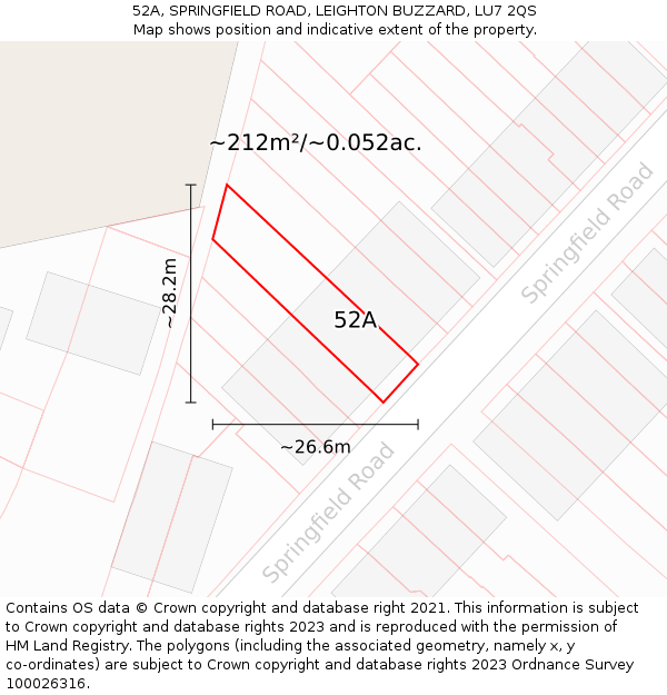 52A, SPRINGFIELD ROAD, LEIGHTON BUZZARD, LU7 2QS: Plot and title map