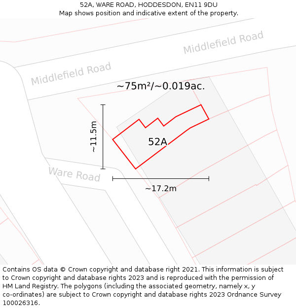 52A, WARE ROAD, HODDESDON, EN11 9DU: Plot and title map