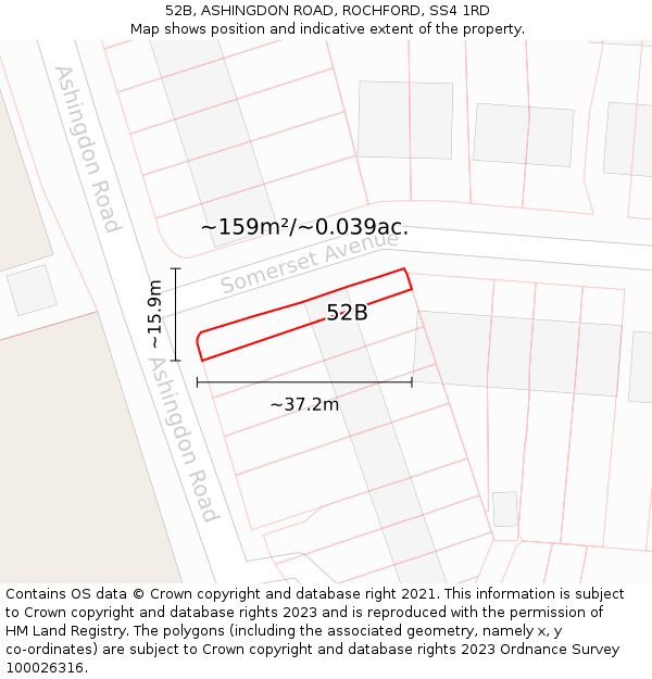 52B, ASHINGDON ROAD, ROCHFORD, SS4 1RD: Plot and title map