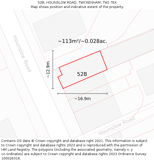 52B, HOUNSLOW ROAD, TWICKENHAM, TW2 7EX: Plot and title map