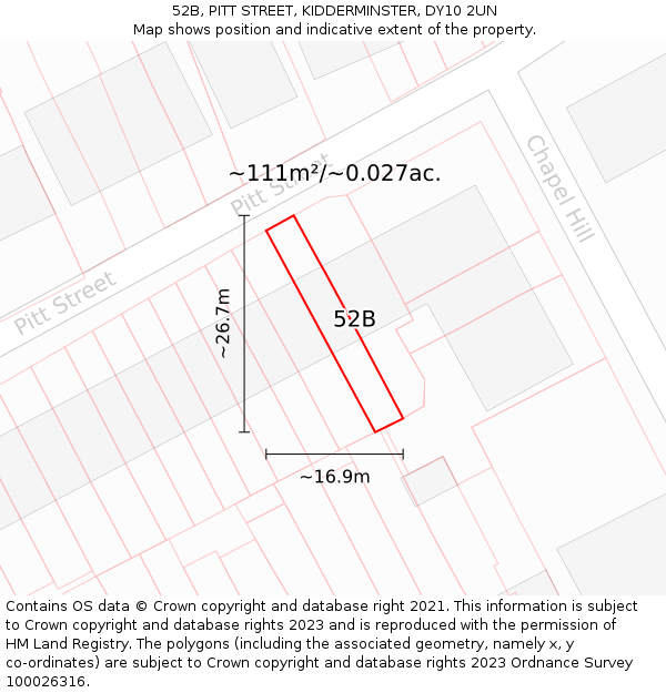 52B, PITT STREET, KIDDERMINSTER, DY10 2UN: Plot and title map