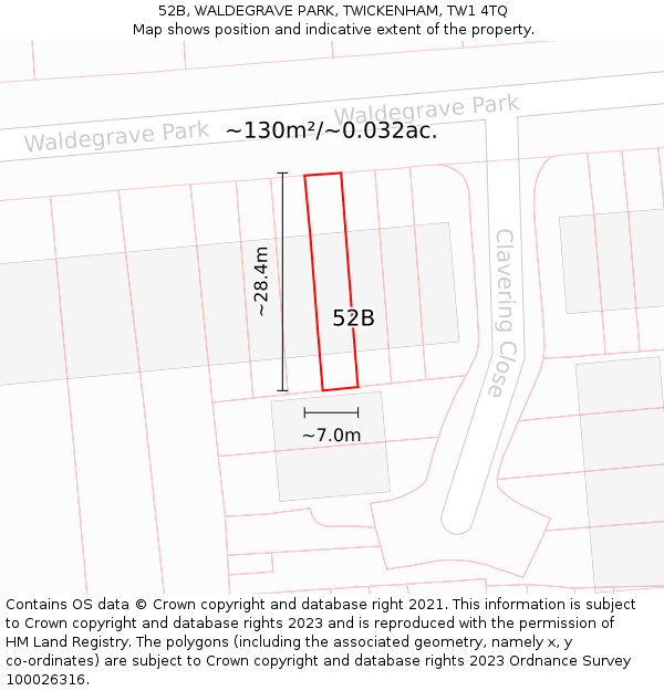 52B, WALDEGRAVE PARK, TWICKENHAM, TW1 4TQ: Plot and title map