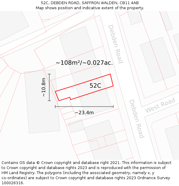 52C, DEBDEN ROAD, SAFFRON WALDEN, CB11 4AB: Plot and title map