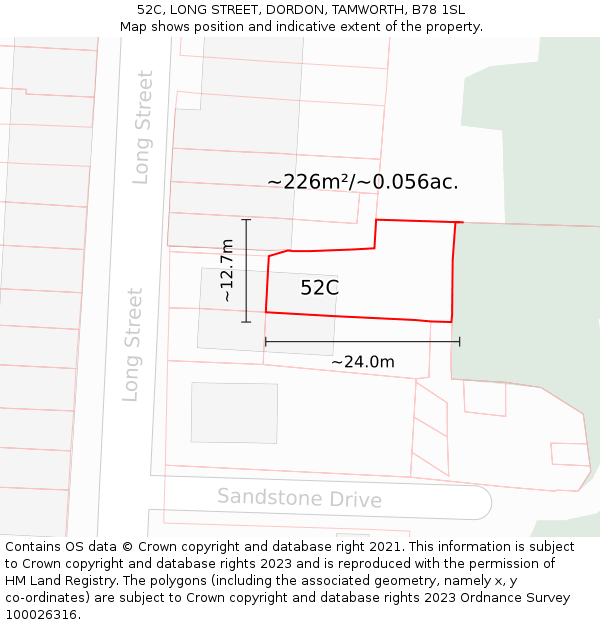 52C, LONG STREET, DORDON, TAMWORTH, B78 1SL: Plot and title map