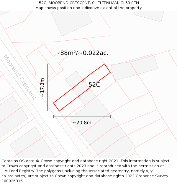 52C, MOOREND CRESCENT, CHELTENHAM, GL53 0EN: Plot and title map
