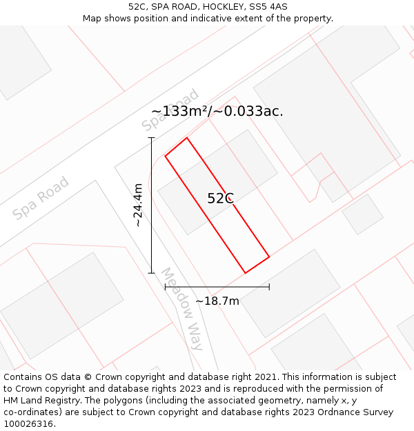 52C, SPA ROAD, HOCKLEY, SS5 4AS: Plot and title map