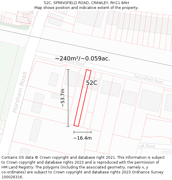 52C, SPRINGFIELD ROAD, CRAWLEY, RH11 8AH: Plot and title map