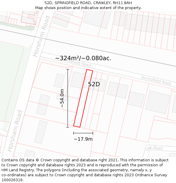 52D, SPRINGFIELD ROAD, CRAWLEY, RH11 8AH: Plot and title map
