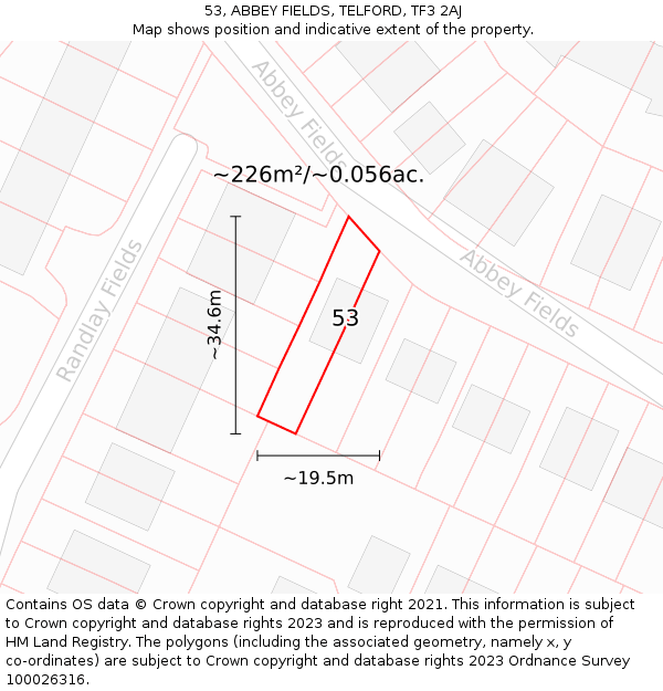 53, ABBEY FIELDS, TELFORD, TF3 2AJ: Plot and title map