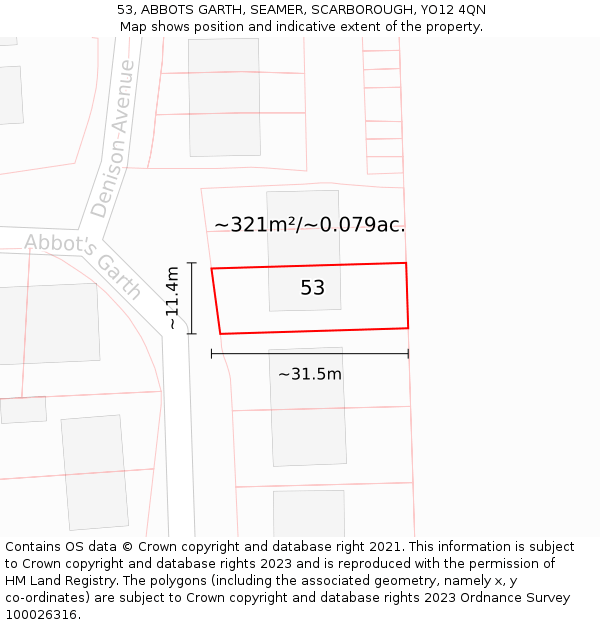53, ABBOTS GARTH, SEAMER, SCARBOROUGH, YO12 4QN: Plot and title map