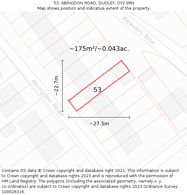 53, ABINGDON ROAD, DUDLEY, DY2 9RN: Plot and title map