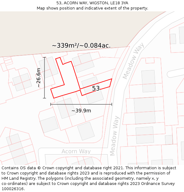 53, ACORN WAY, WIGSTON, LE18 3YA: Plot and title map