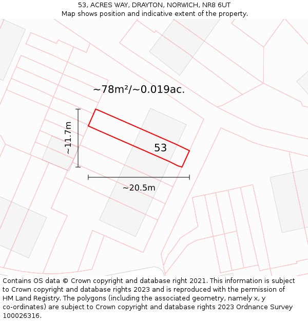 53, ACRES WAY, DRAYTON, NORWICH, NR8 6UT: Plot and title map