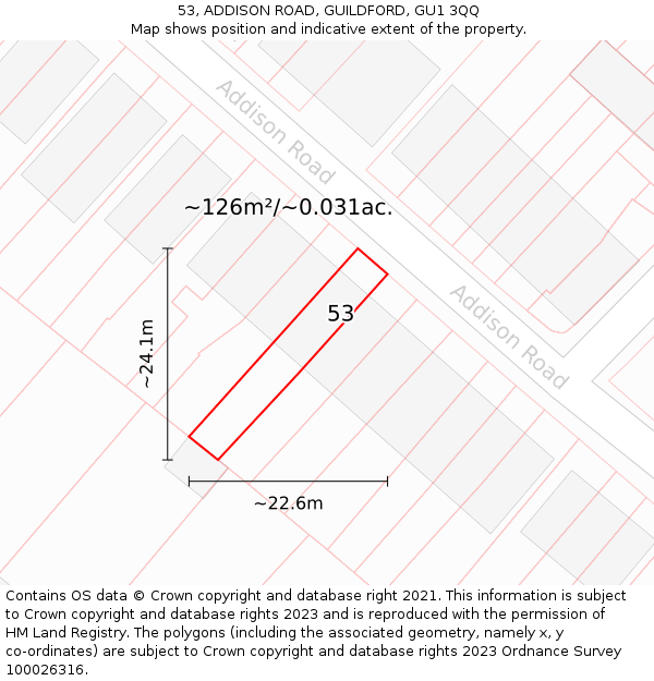 53, ADDISON ROAD, GUILDFORD, GU1 3QQ: Plot and title map