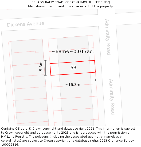 53, ADMIRALTY ROAD, GREAT YARMOUTH, NR30 3DQ: Plot and title map
