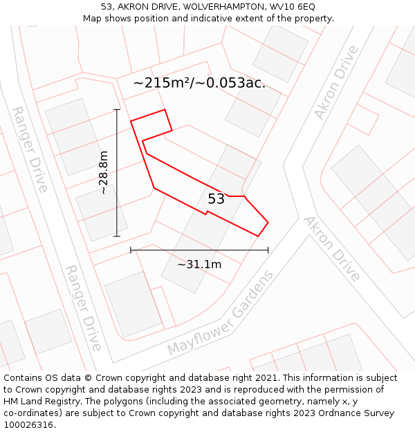 53, AKRON DRIVE, WOLVERHAMPTON, WV10 6EQ: Plot and title map