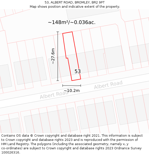 53, ALBERT ROAD, BROMLEY, BR2 9PT: Plot and title map