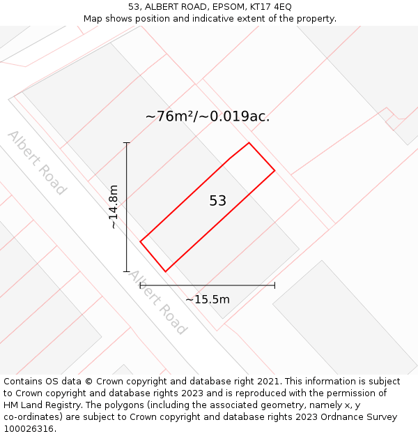 53, ALBERT ROAD, EPSOM, KT17 4EQ: Plot and title map