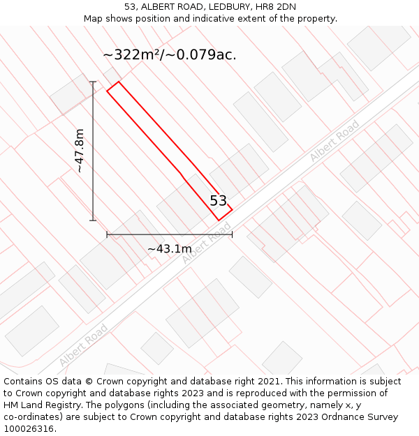 53, ALBERT ROAD, LEDBURY, HR8 2DN: Plot and title map