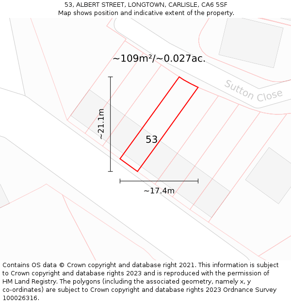53, ALBERT STREET, LONGTOWN, CARLISLE, CA6 5SF: Plot and title map