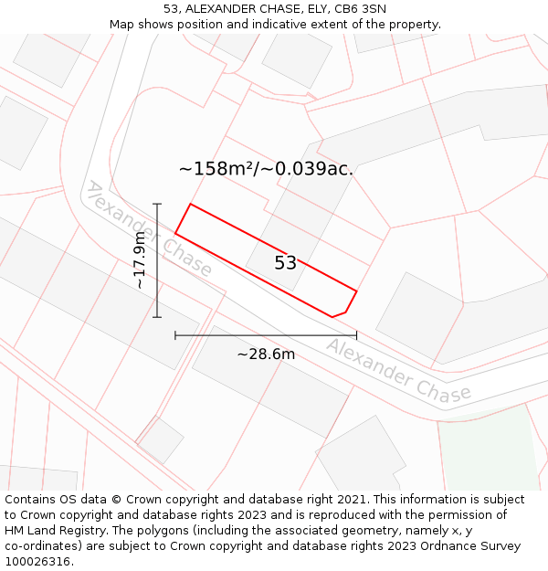 53, ALEXANDER CHASE, ELY, CB6 3SN: Plot and title map