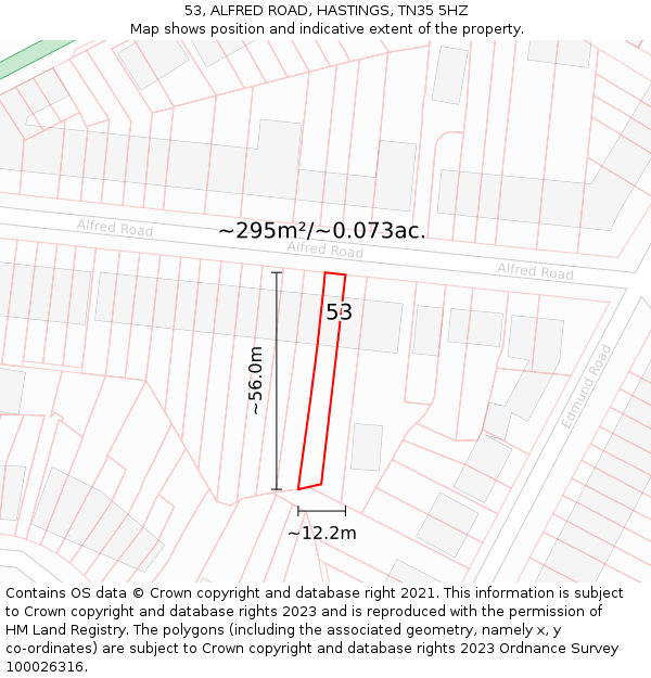 53, ALFRED ROAD, HASTINGS, TN35 5HZ: Plot and title map