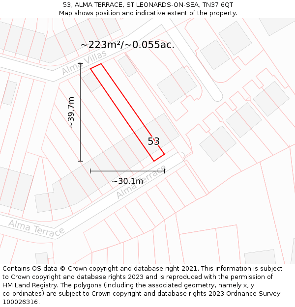53, ALMA TERRACE, ST LEONARDS-ON-SEA, TN37 6QT: Plot and title map