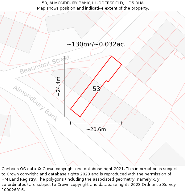 53, ALMONDBURY BANK, HUDDERSFIELD, HD5 8HA: Plot and title map