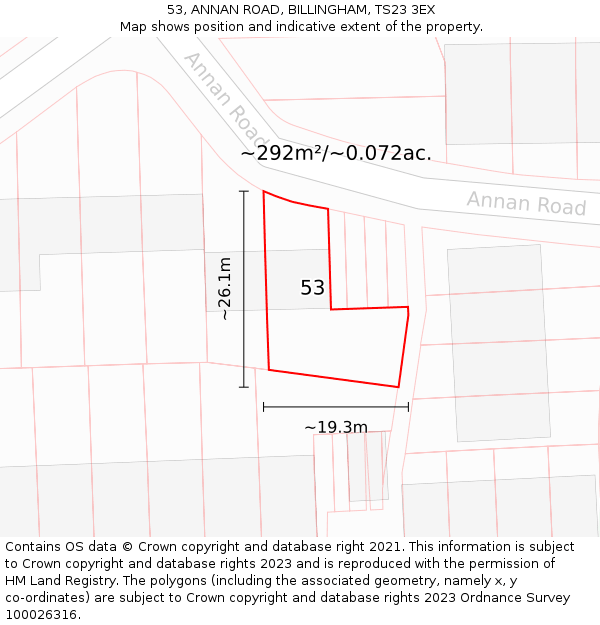 53, ANNAN ROAD, BILLINGHAM, TS23 3EX: Plot and title map