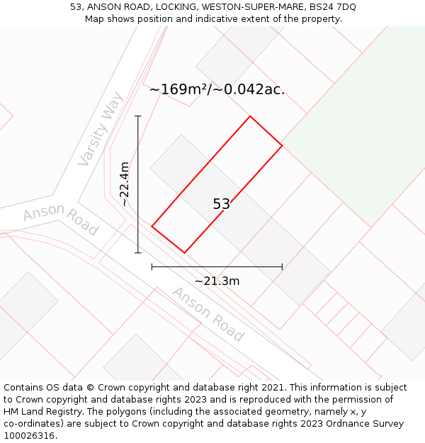 53, ANSON ROAD, LOCKING, WESTON-SUPER-MARE, BS24 7DQ: Plot and title map
